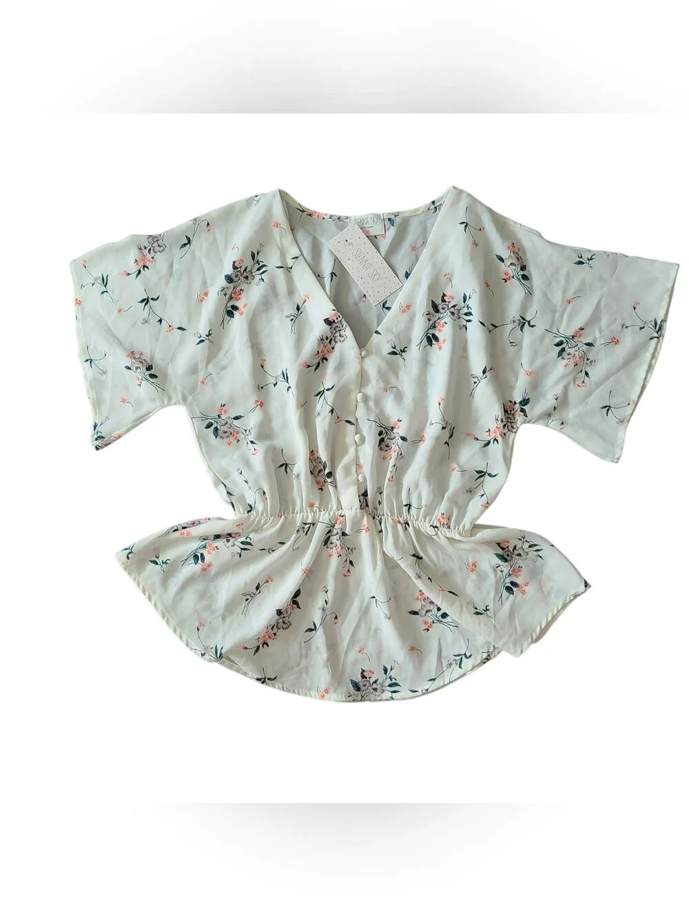 NWT | SIENNA SKY | FLORAL V-NECK PEPLUM BLOUSE | SIZE MEDIUM - Picture 2 of 13